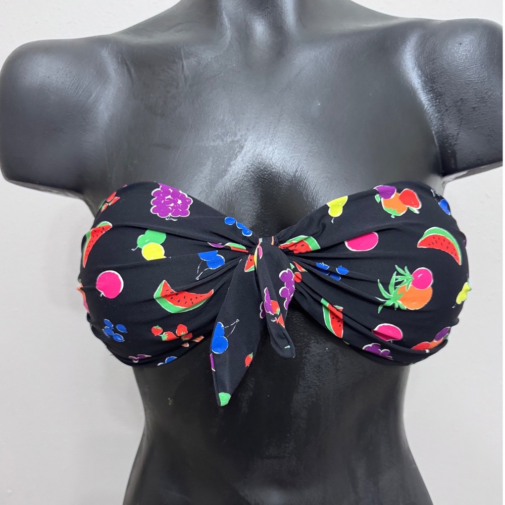 Kate Spade New York Fruit Bandeau‎ Bikini Top Black Multi Sz M Coquette Vacation